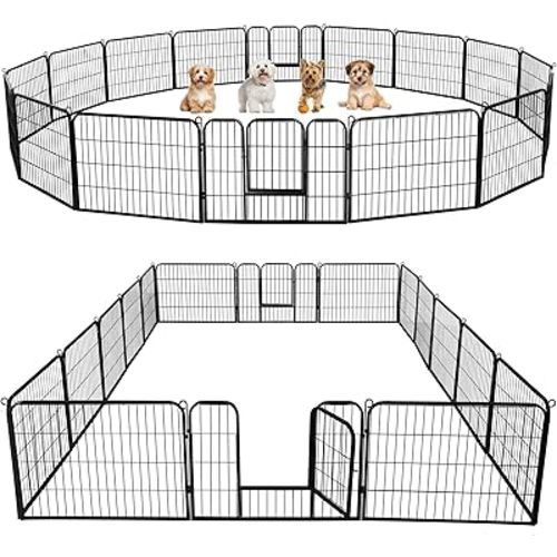 Yaheetech Dog Playpen Outdoor, 24 inch 16 Panels Dog Pen Indoor Heavy Duty Puppy Exercise Pen Metal Pet Fence for RV Camping/Yard/Garden