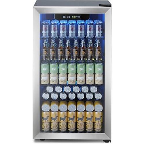 Mini Fridge 130 Can Beverage Refrigerator Cooler, 3.2 Cu.Ft Drink Fridge forSoda Wine Beer, Digital Temperature Control Cooler for Home, Dorm, Bar