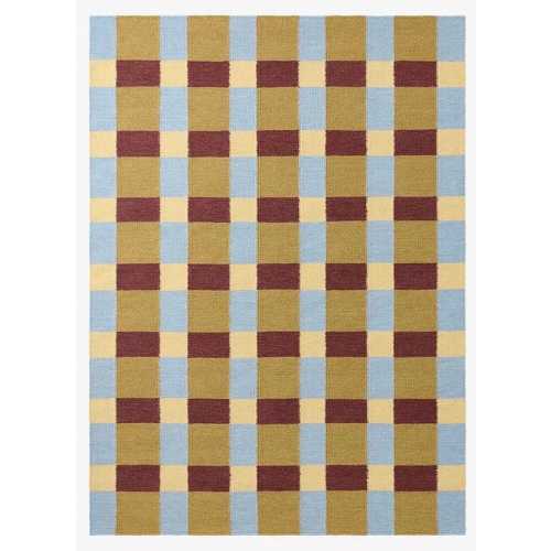 Handwoven Blue, Maroon and Gold: Bauhaus Plaid Scandinavian Modern Minimalist Design