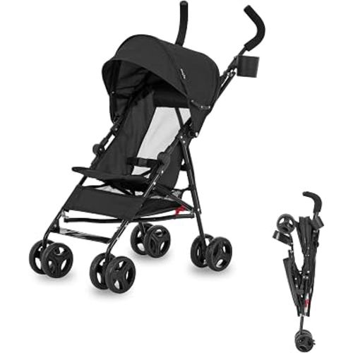 Dream On Me Rover Convenience Baby Stroller – Lightweight & Compact Travel Umbrella Stroller, Quick One-Hand Fold, Lockable Rear Wheels, Adjustable Canopy, 3-Point Safety Harness & Cup Holder - Black