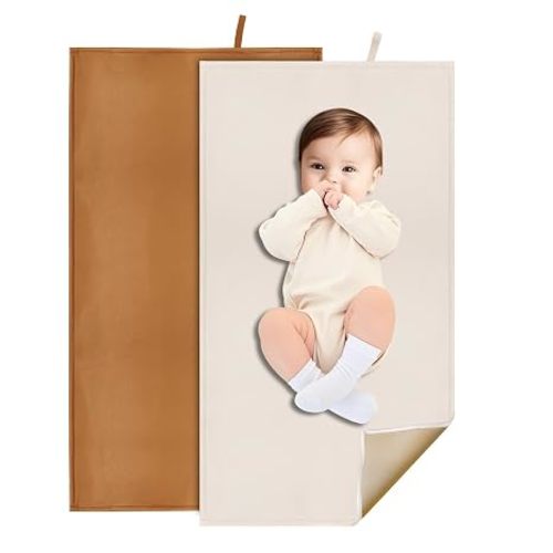 2 Pack Portable Baby Diaper Changing Mat (Beige,Light Brown) | Wipeable & Lightweight Diaper Changing Pad for Travel or at Home Use, Faux Leather Foldable Mat Fits Perfectly in Diaper Bag