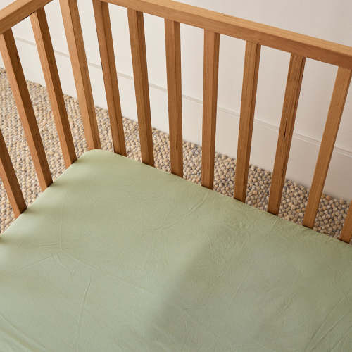 Leo Washed Cotton - Sage Cot Fitted Sheet