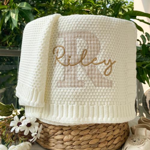 Custom Baby Name Blanket, Monogrammed Newborn Gift, Cozy Knit, 27.5x35.4 inches