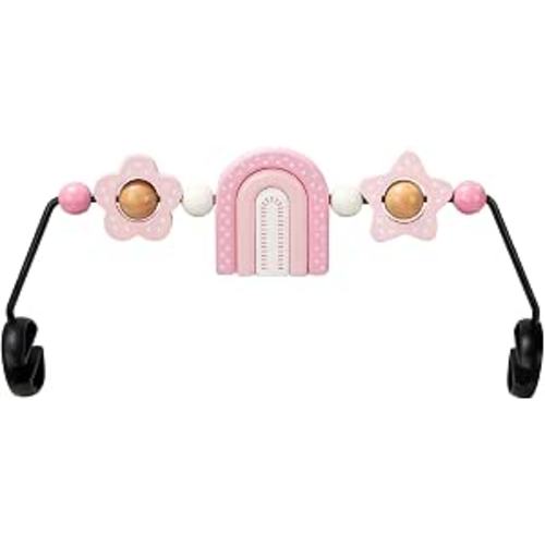 Baby Bouncer Toy Bar Wooden Compatible with Baby Bjorn Bouncers, Bouncer Toy Attachment, Tight and Secure Fit, So Fun to Watch, Touch and Spin for Babies All Ages (Pink Rainbow)