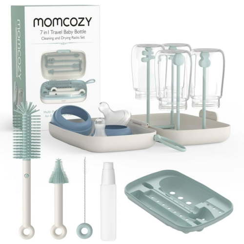 Momcozy Portable Bottle Brush Set - Baby Bottle Cleaner Kit with Silicone Brush Drying Rack - 6 in 1 Bottle Cleaning Tool for Home and Travel 1 Set Green - Walmart.ca