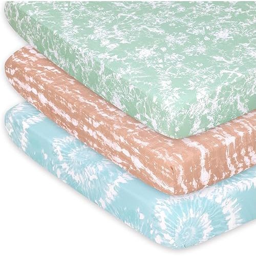 The Peanutshell Pack n Play Sheets, Fitted Mini Crib Sheets, Playard Sheets, Playpen, Portable Crib Bedding for Boy or Girl, Boho Tie Dye 3 Pack