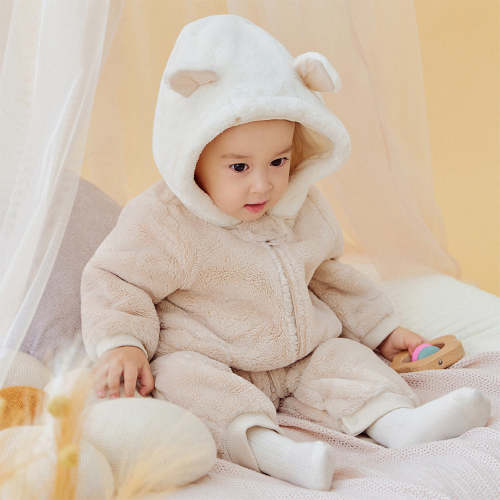Dave&Bella Baby Girls/Boys Winter Casual Hooded Warm Plush One-Pieces Romper