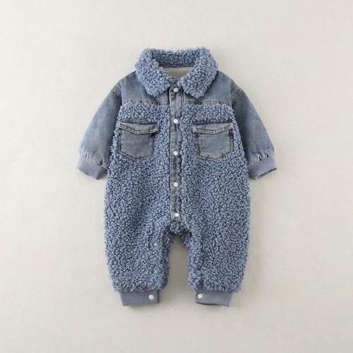 MiniOlie Baby Denim Blue Warm Fleece Romper