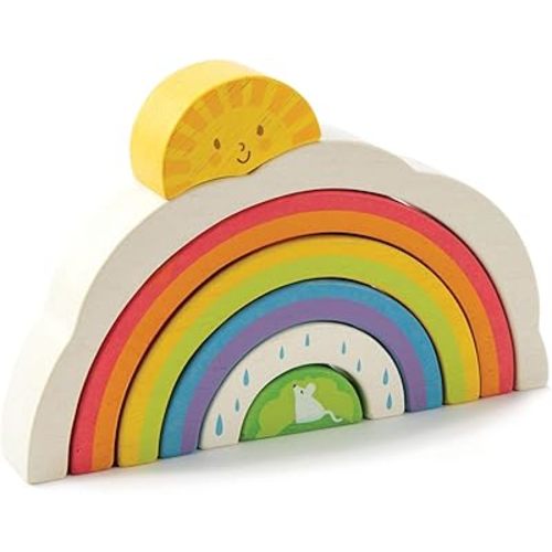 Tender Leaf Toys - Rainbow Tunnel - 7 Pcs Beautiful Wooden Rainbow Stacker - Colorful Rainbow Stacking Toy - Size and Color Recognition - Cognitive Game, Educational Toy