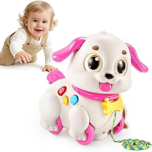 LUDILO Musical Puppy Toys for 1 Year Old Girl Gifts, Learning Educational Crawling Infant Baby Toy 6-12-18 Months, Pull Along Baby Toddler Girl Toys Gifts for 1 2 3 Year Old Girls 1st Birthday Present