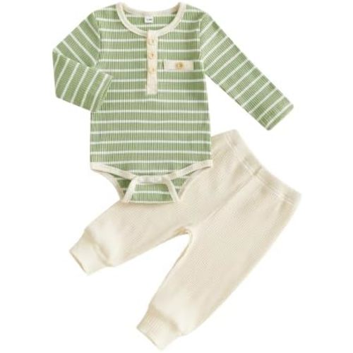 MA&BABY Newborn Baby Boy Clothes Ribbed Knitted Striped Romper Pants Set