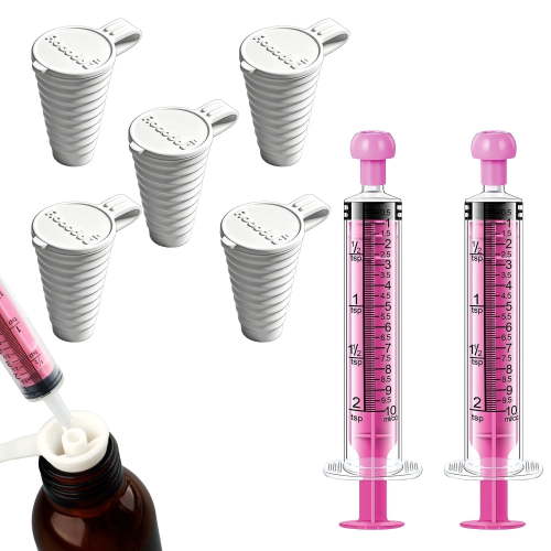 Gufastore Baby Medicine Dispenser Syringe without Needle Pink 2 Pack, Includes Bottle Adapter 5 pack , BPA Free