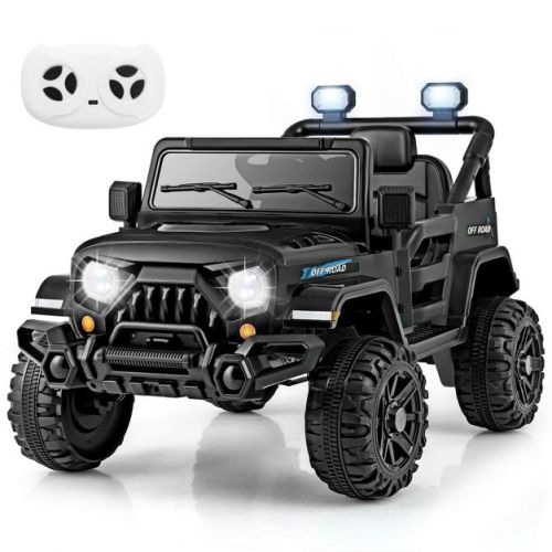 Costway 12V Kids Ride on Truck Car w/Remote Control, Threaded Wheels 3 Speeds LED Lights Black