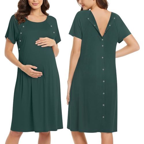 Ekouaer Women’s Nursing/Delivery/Labor/Hospital Nightdress Short Sleeve Maternity Nightgown with Button S-XXL