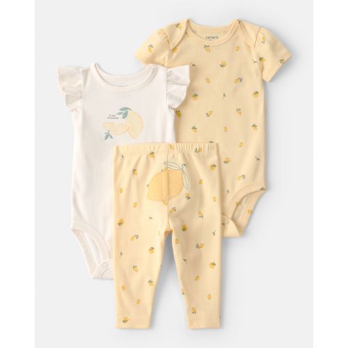 Baby Girl 3-Piece Lemon Bodysuits & Pant Set - Yellow/White