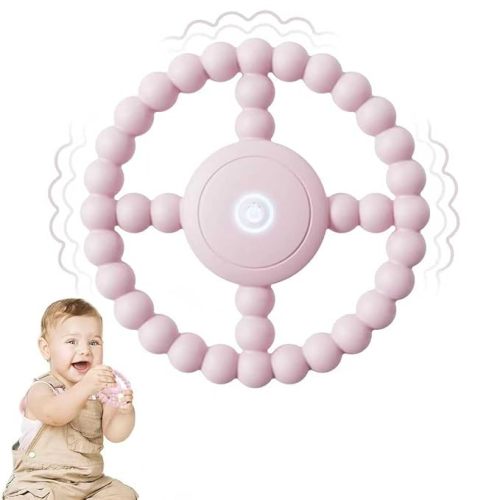 Vibrating Sensory Teething Toys, Soothing Chew Ring for Babies 6-18 Months, Autism Support & Oral Development, USB Rechargeable Teether for Toddlers, 1-2 Year Old Boys Girls Gifts idea (Pink)