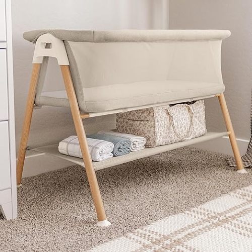 Newton Baby Essential Bassinet – Ultra-Breathable, Completely Washable, More Airflow for Safer, Cooler Sleep, Non-Toxic, Bedside Sleeper, Storage Shelf, Sandstone