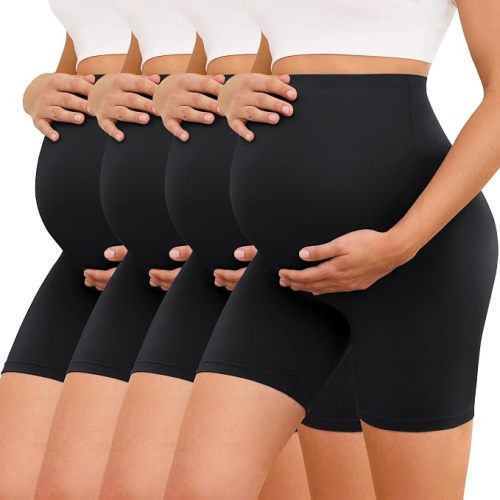 VALANDY Creamlush 4 Pack Comfy Maternity Biker Shorts Over the Belly 5"