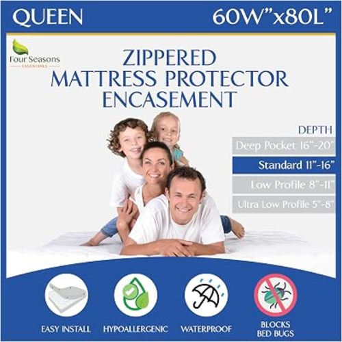 Queen Size Mattress Protector Waterproof Zippered Cover Premium Quality Encasement White