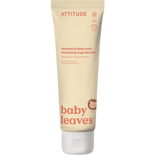 ATTITUDE 2-in-1 Shampoo and Body Wash for Baby, EWG Verified, Dermatologically Tested, Vegan, Pear Nectar, 8 Fl Oz
