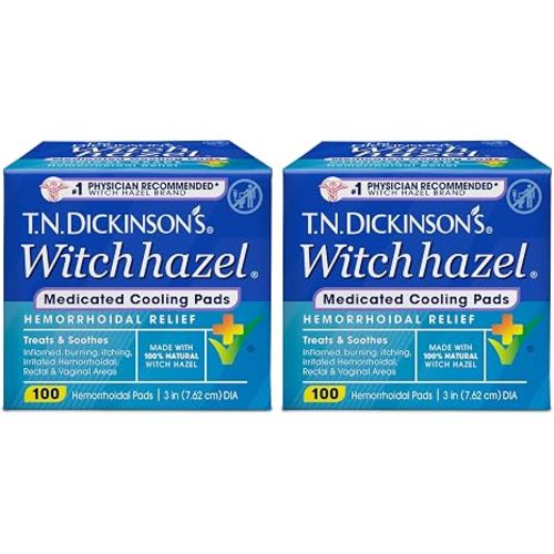 T.N. Dickinson's Hemorrhoidal Pads, Witch Hazel with Aloe, Clear, 100 Count (Pack of 2)