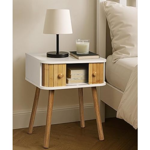 SUMGAR Boho Nightstand Mid Century Modern Small White Night Stand Bedroom Nightstands Bedside Table Organiser Storage Modern Rustic Night Stands Side Table End Table for Girls Women Bed
