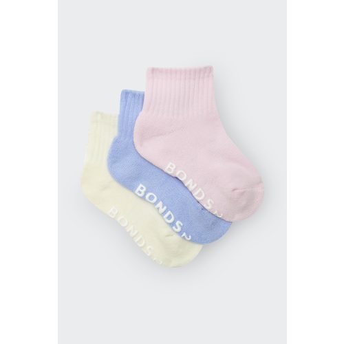 Bonds Baby Logo Cushioned Solid Colours Quarter Crew 3 Pack | Baby Socks | RXGX3N