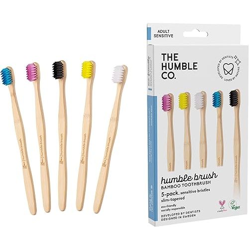 The Humble Co Bamboo Toothbrushes, 5 Pack - Ultra Soft Bristles Natural Bamboo Toothbrush - BPA Free Soft Bristles for Sensitive Gums - Non-Toxic & Plastic Free Handle - Dental Oral Care & Hygiene