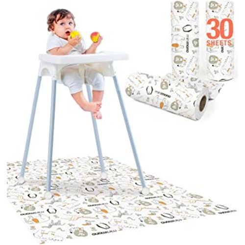 Minimono Baby Splat Mat for Under High Chair - 30 Pcs Disposable and Waterproof Splash Mats - 40"x47" Multipurpose Activity Mat for Picnic Art Craft - Baby Led Weaning Supplies (Penguins)