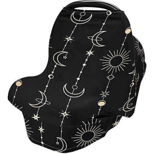 Sun Moon Stars Nursing Cover Breastfeeding Scarf, Car Seat Covers for Babies Infant Stretchy Soft Breathable Multi-Use Cover Ups, Gift for Boys Girls