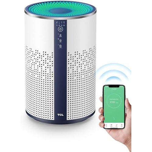 TCL Air Purifier for Home Room Bedroom, Smart WiFi Alexa Control, True H13 HEPA Air Filter Remove 99.97% Smoke Odor Pet Dander Dust Pollen Mold Air Cleaner Metal Design with Night Light