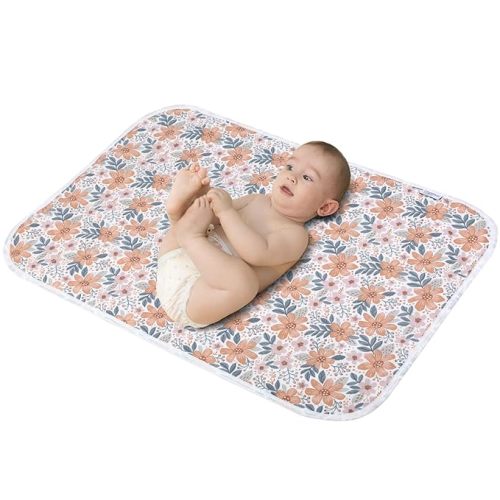 Baby Diaper Changing Pad, 21 5/8" x 31.5" Waterproof Changing Pad Liners - Reusable Soft and Absorbent Portable Changing Mat(Floral2-1PCS)