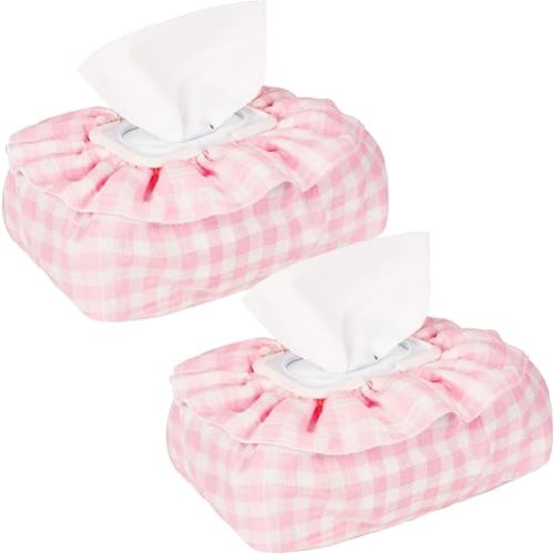 Whiidoom 2 Pack Baby Wipes Cover, Muslin Cotton Wipes Dispenser, Pink