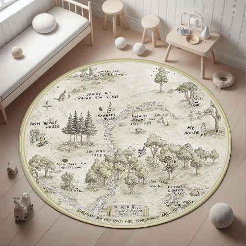Round Winnie Map|100 Acre Wood Rug|Pooh Map Carpet|Babyshower Gift