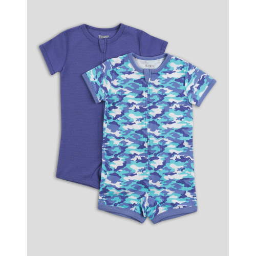 Hanes Zippin Baby Knit Short Sleeve 2-Pack Rompers Zipper & 4-Way Stretch Boys & Girls Camo Assorted