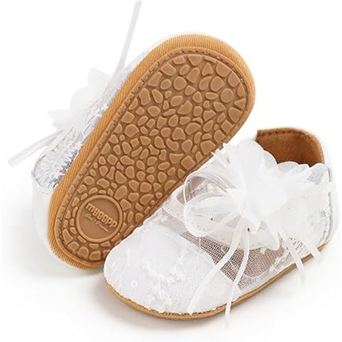 WILLFUN Baby Girls Mary Jane Flats Floral Princess Dress Crib Shoes Non-Slip for Toddler First Walkers