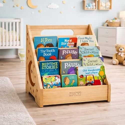 Montessori Baby Bookshelf, Front-Facing Wooden Kids & Toddler Bookshelf, Nursery Book Organizer for Playroom