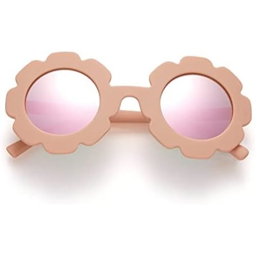 Round flower Sunglasses for Kids Girl Boys Matte Coloful Sunflower Shades Outdoors UV400 Protection Eyewear
