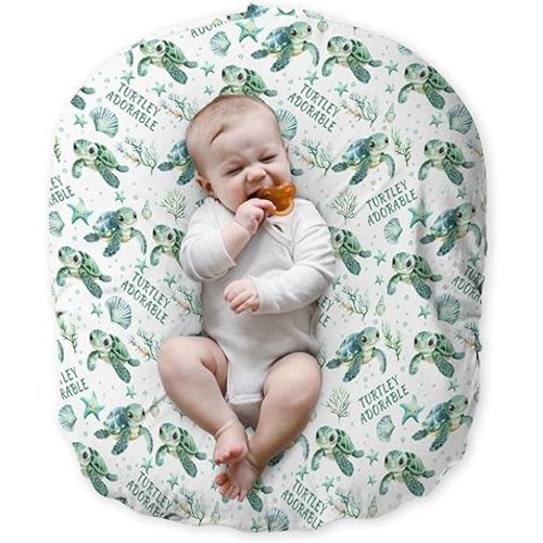 Newborn Lounger Pillow Cover Under The Sea Animal Turtle, Ocean Creature Marine Baby Boy Girl Shower Gift Removable Slipcover, Soft Snug Fit Infant Nursing Pillowcase (Lounger Not Included)