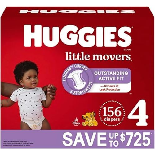 Huggies Little Movers Diapers, Size 4-22-37 Pounds (156 Count)