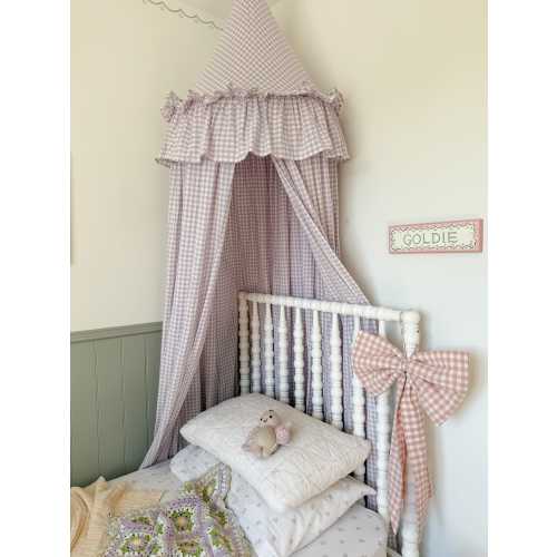 Gingham Bed Canopy: Lavender Lilac Purple Checkered Cotton Canopy - With Ruffles