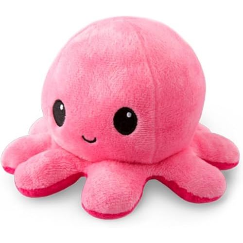 TeeTurtle - The Original Reversible Octopus Plushie - Light Pink + Dark Pink - Cute Sensory Fidget Stuffed Animals That Show Your Mood