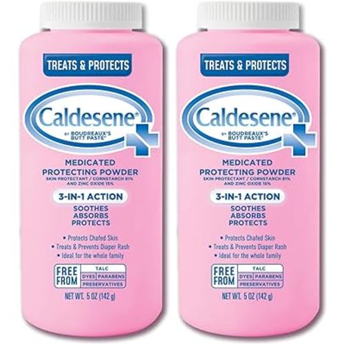 Caldesene Medicated Protecting Body Powder with Zinc Oxide and Cornstarch, Talc-Free Baby Powder Soothes & Protects, 5 Oz. (Pack of 2)