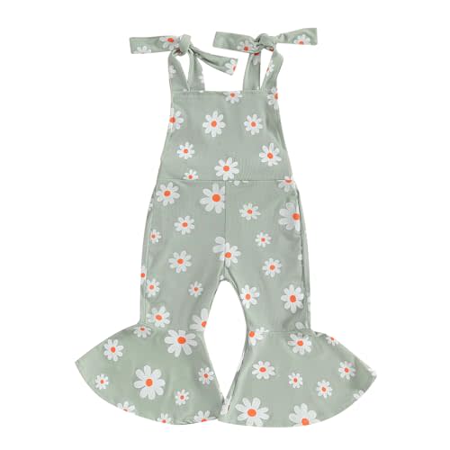Emmababy Baby Girl Bell Bottoms Romper Toddler Floral Overalls Suspender Flare Pants Sleeveless Strap Jumpsuit Fall Clothes