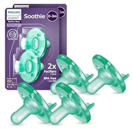 Philips Avent Soothie Baby Pacifiers - 100% Silicone Pacifiers for Babies 0-3 Months, One-Piece Design, BPA-Free, Extra Durable, Green, 4 Pack, Model SCF190/41