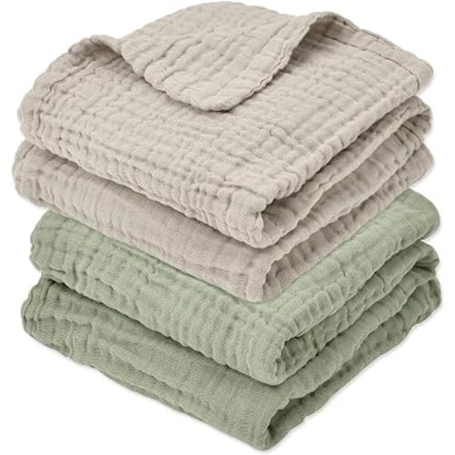 Aablexema Muslin Baby Blanket 6-Layer 43"x43", 2-Pack, Grey & Green