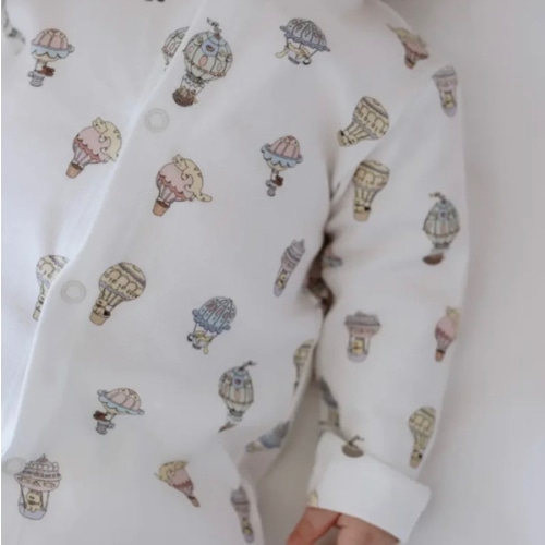 Hot Balloon-Themed Baby Footed Onesie | Organic Cotton Sleepwear