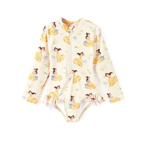 Disney Frozen Stitch Princess Minnie Mouse Girls Swimsuit Long Sleeve Rashguard UPF 50 One Piece Bathing Suit Size 3M-13Y