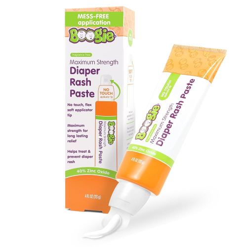 Boogie Diaper Rash Paste, Maximum Strength 40% Zinc Oxide, Mess-Free Applicator, Soothes Baby Bum, Diaper Bag Essential, 4oz
