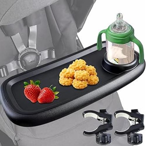 Wanateber Universal Stroller Snack Tray, Double-Layer Removable Stroller Snack Tray Attachment with Strollers Cup Holder, Non-Slip Snacks Holder for Strollers Accessories